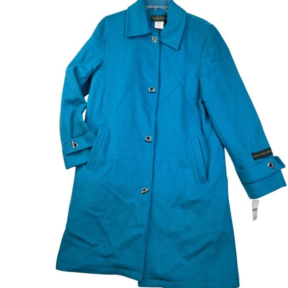Wool Duffle Coat Size 8 Turquoise Harvé Benard By Benard Holtzman Vintage 80s - Picture 1 of 14